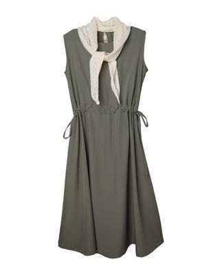 CROCHET SCARF SLEEVELESS DRESS - REED/CREAM