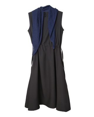 CROCHET SCARF SLEEVELESS DRESS - BLACK/NAVY