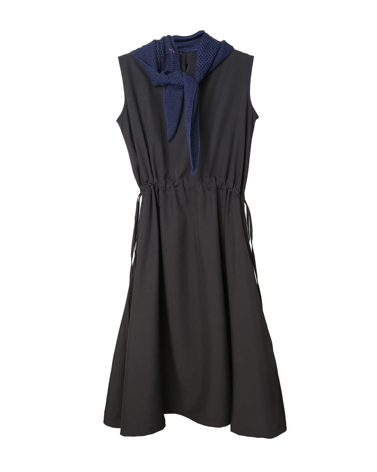 CROCHET SCARF SLEEVELESS DRESS - BLACK/NAVY