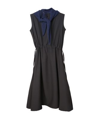 CROCHET SCARF SLEEVELESS DRESS - BLACK/NAVY