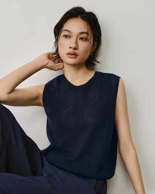 LINEN BLEND VEST - EBONY