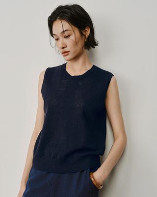 LINEN BLEND VEST - EBONY