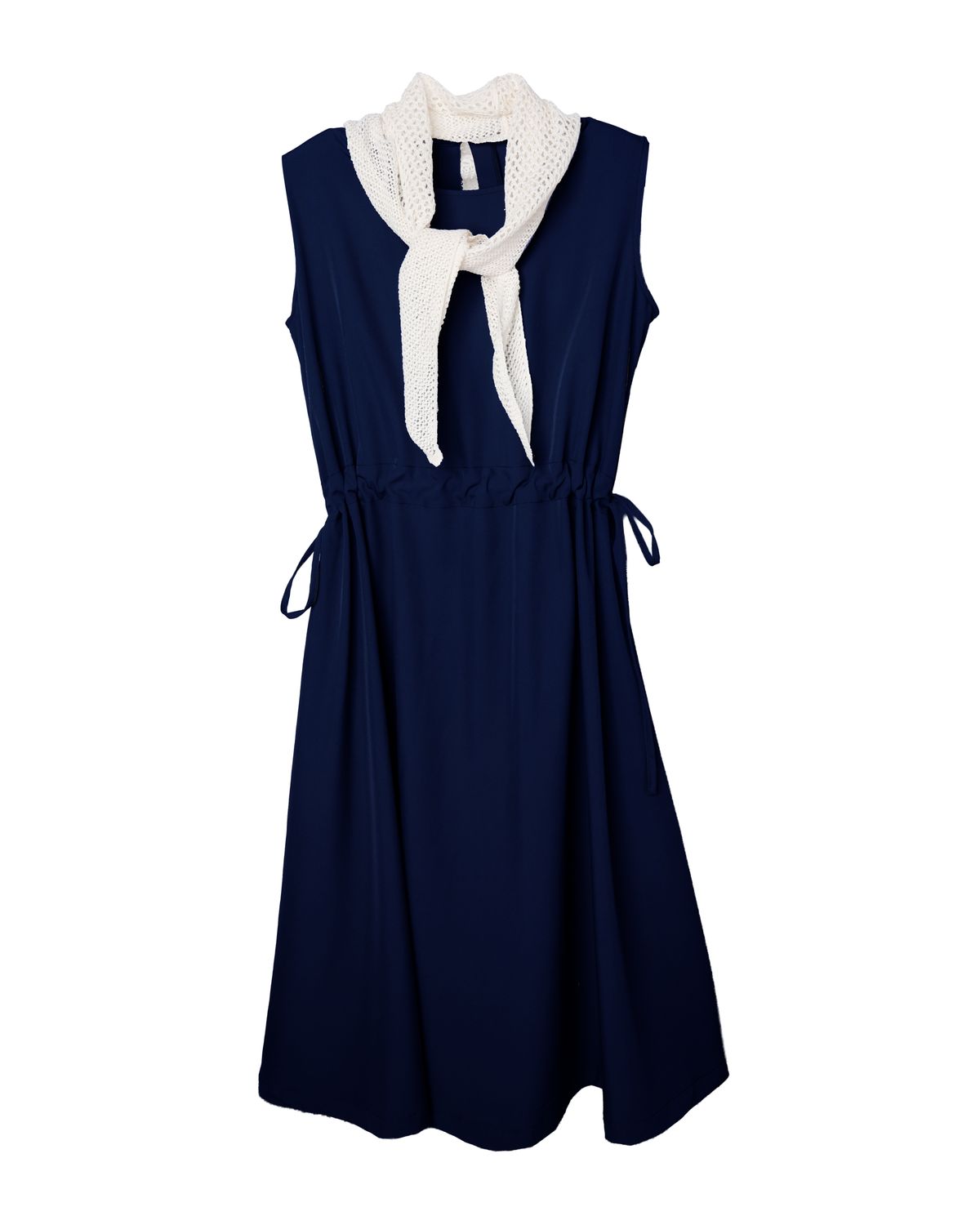 CROCHET SCARF SLEEVELESS DRESS - EBONY / EGGSHELL