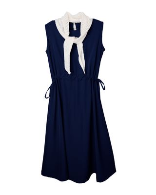 CROCHET SCARF SLEEVELESS DRESS - EBONY / EGGSHELL