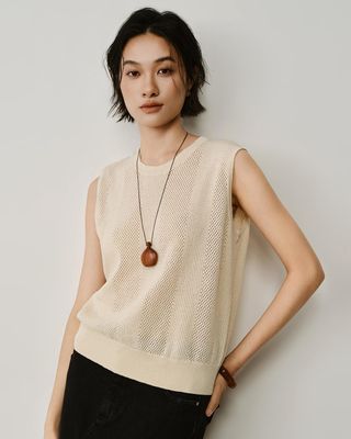 LINEN BLEND VEST - CREAM