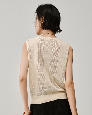 LINEN BLEND VEST - CREAM