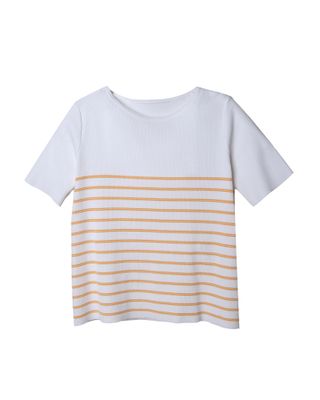 STRIPED KNIT TOP - EGGSHELL/JAZZ