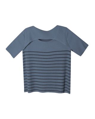 STRIPED KNIT TOP - LAKE/NAVY