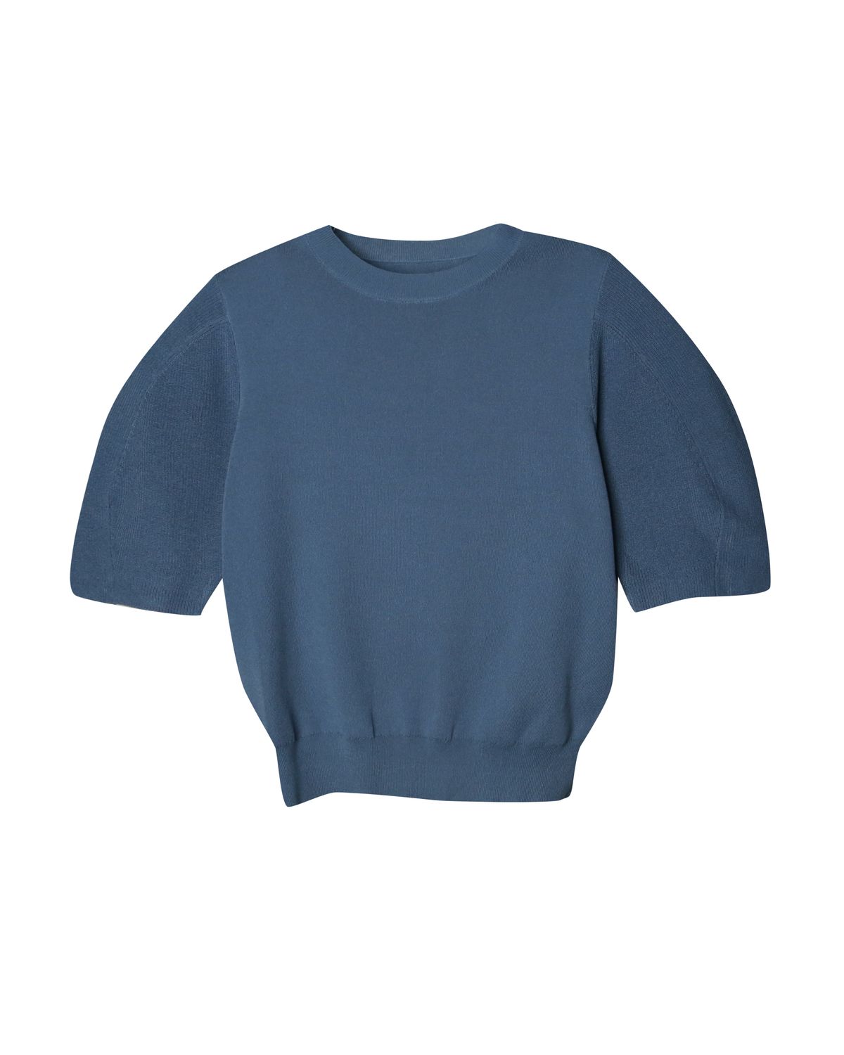 PUFF SLEEVES KNIT TOP - LAKE