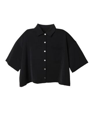 BOXY CROPPED SHORT SLEEVES SHIRT - BLACK