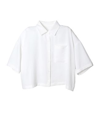 BOXY CROPPED SHORT SLEEVES SHIRT - EGGSHELL