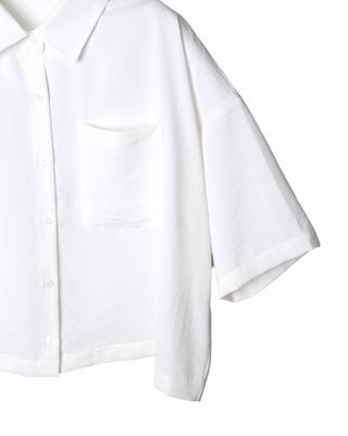 BOXY CROPPED SHORT SLEEVES SHIRT - EGGSHELL