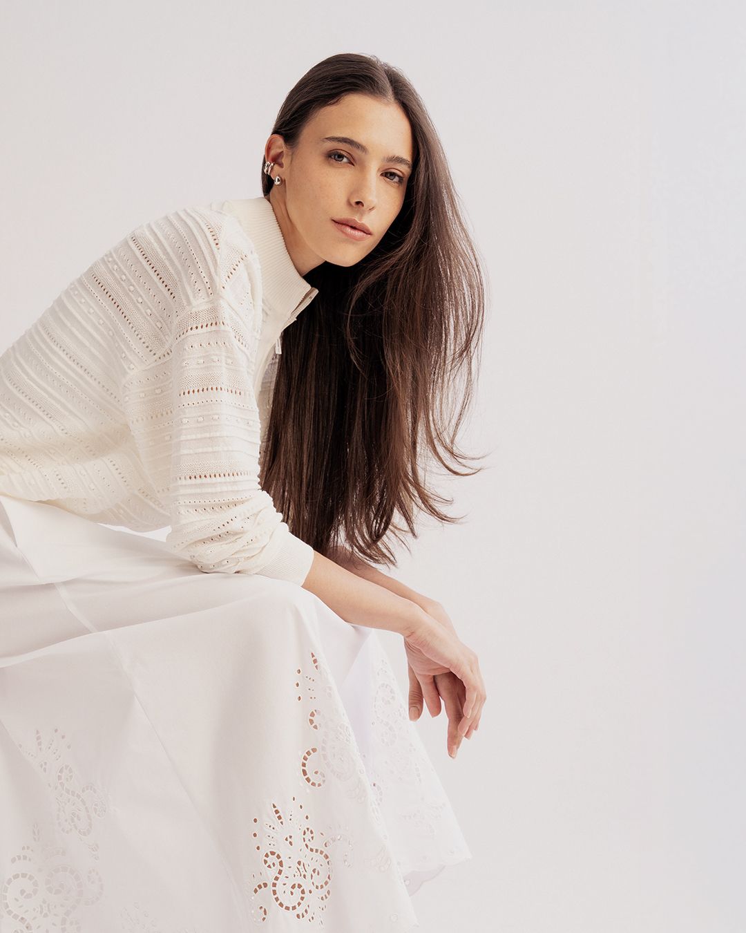 KNIT ZIP-UP CARDIGAN - EGGSHELL