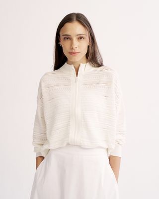 KNIT ZIP-UP CARDIGAN - EGGSHELL
