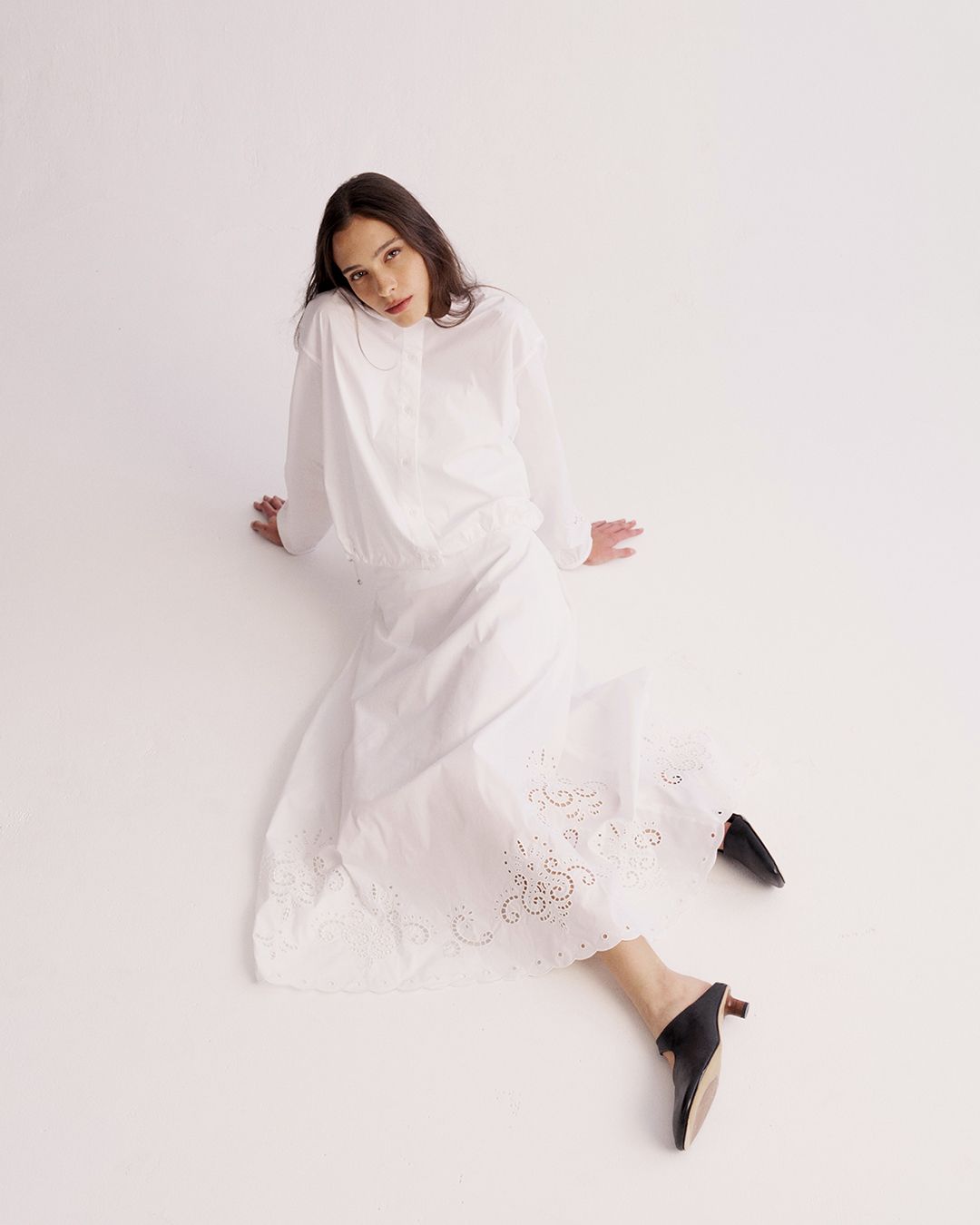 EMBROIDERY DETAILED LONG SKIRT - EGGSHELL