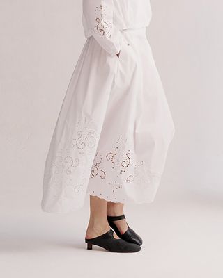 EMBROIDERY DETAILED LONG SKIRT - EGGSHELL