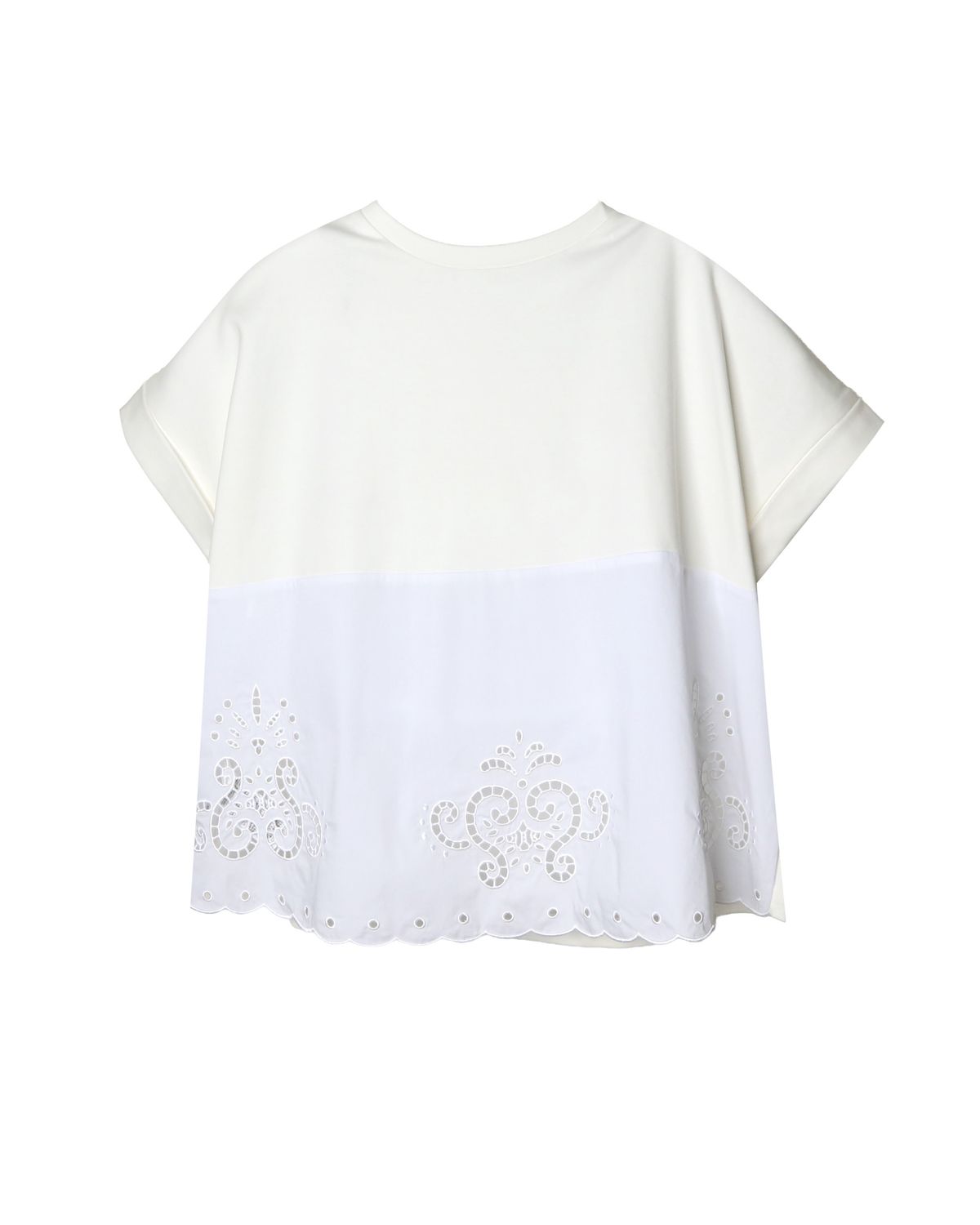 MIXED-FABRIC EMBROIDERY DETAILED BOXY TOP - EGGSHELL