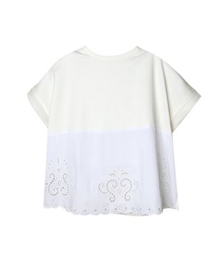 MIXED-FABRIC EMBROIDERY DETAILED BOXY TOP - EGGSHELL