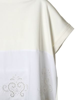 MIXED-FABRIC EMBROIDERY DETAILED BOXY TOP - EGGSHELL
