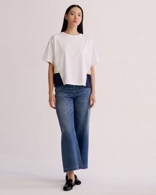 COLOUR BLOCKING BATWING TOP - EGGSHELL/BUTTER