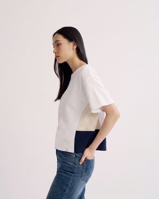 COLOUR BLOCKING BATWING TOP - EGGSHELL/BUTTER