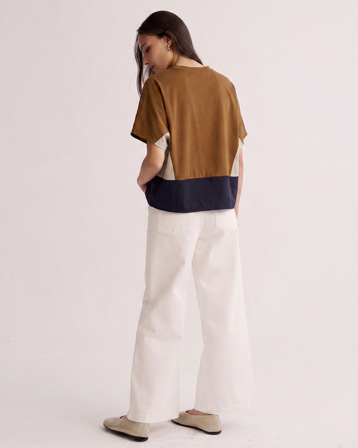 COLOUR BLOCKING BATWING TOP - GINGER/ROCK