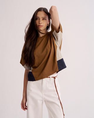 COLOUR BLOCKING BATWING TOP - GINGER/ROCK