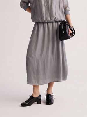 DOUBLE-LAYERED SILKY LAWN COCOON SKIRT WITH HALF LINING - MOON BEAN