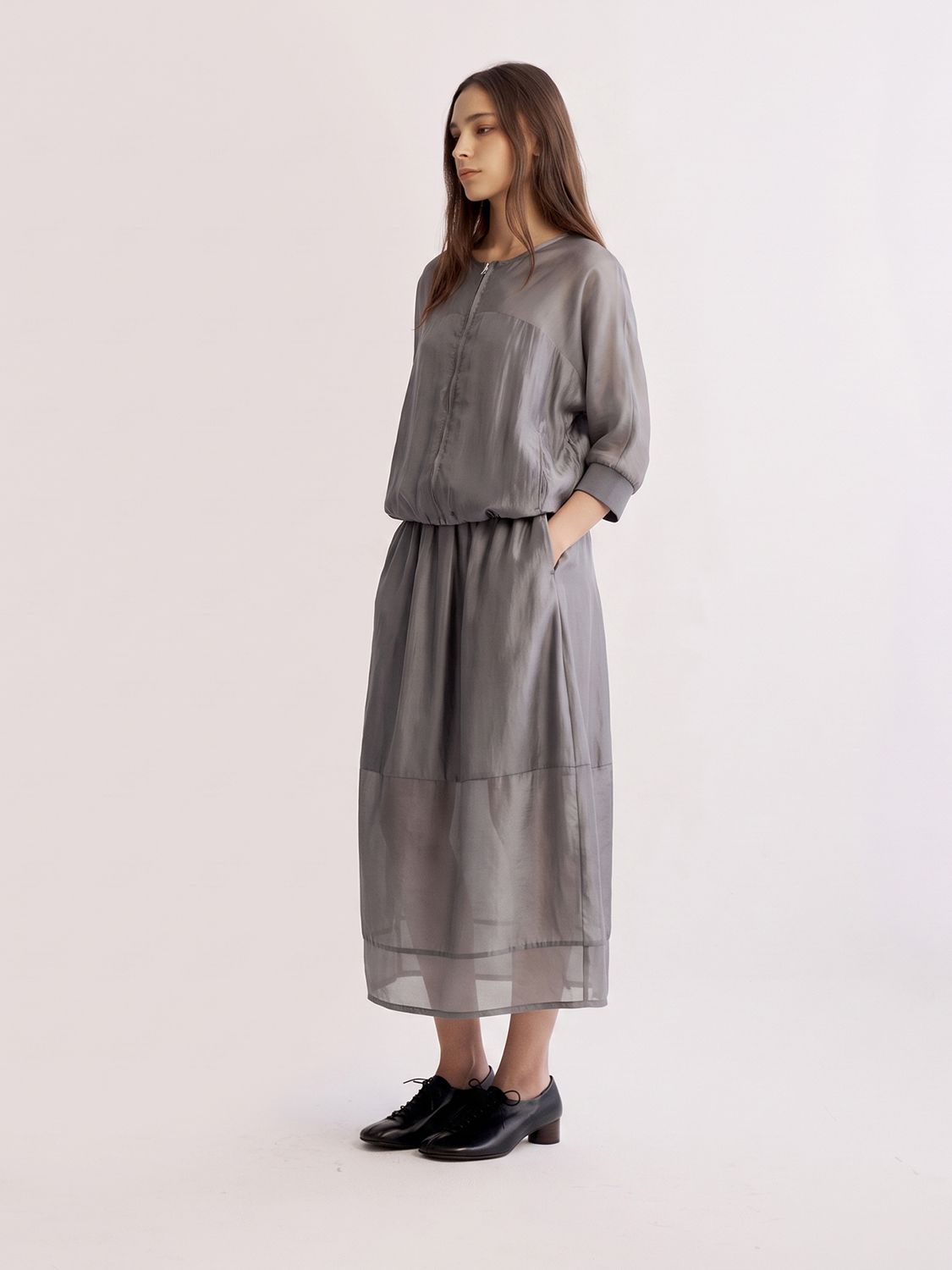 DOUBLE-LAYERED SILKY LAWN COCOON SKIRT WITH HALF LINING - MOON BEAN