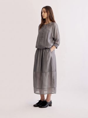 DOUBLE-LAYERED SILKY LAWN COCOON SKIRT WITH HALF LINING - MOON BEAN