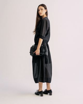 SILKY POLY LAWN BATWING ZIP-FRONT JACKET - BLACK