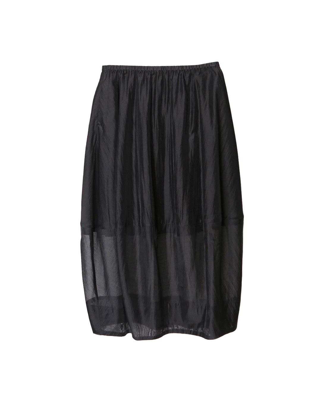 DOUBLE-LAYERED SILKY LAWN COCOON SKIRT WITH HALF LINING - BLACK