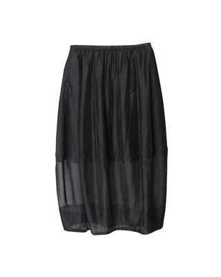 DOUBLE-LAYERED SILKY LAWN COCOON SKIRT WITH HALF LINING - BLACK