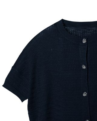 FINE GAUGE 2WAY BOXY KNIT SHORT SLEEVE CARDIGAN - NAVY