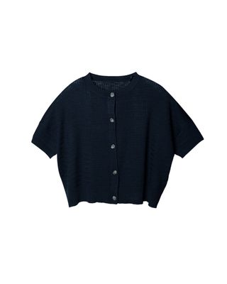FINE GAUGE 2WAY BOXY KNIT SHORT SLEEVE CARDIGAN - NAVY