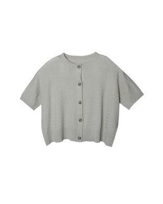 FINE GAUGE 2WAY BOXY KNIT SHORT SLEEVE CARDIGAN - CEMENT