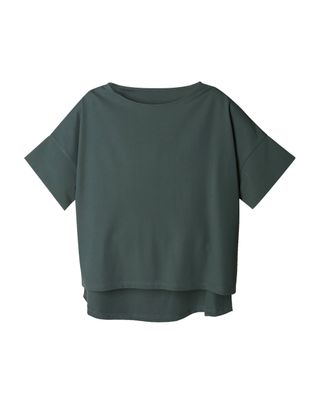 DOUBLE-KNIT HYBRID TOP WITH CRINKLE BALLOON SLEEVES - BASIL