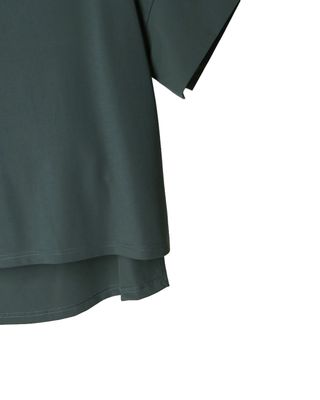 DOUBLE-KNIT HYBRID TOP WITH CRINKLE BALLOON SLEEVES - BASIL