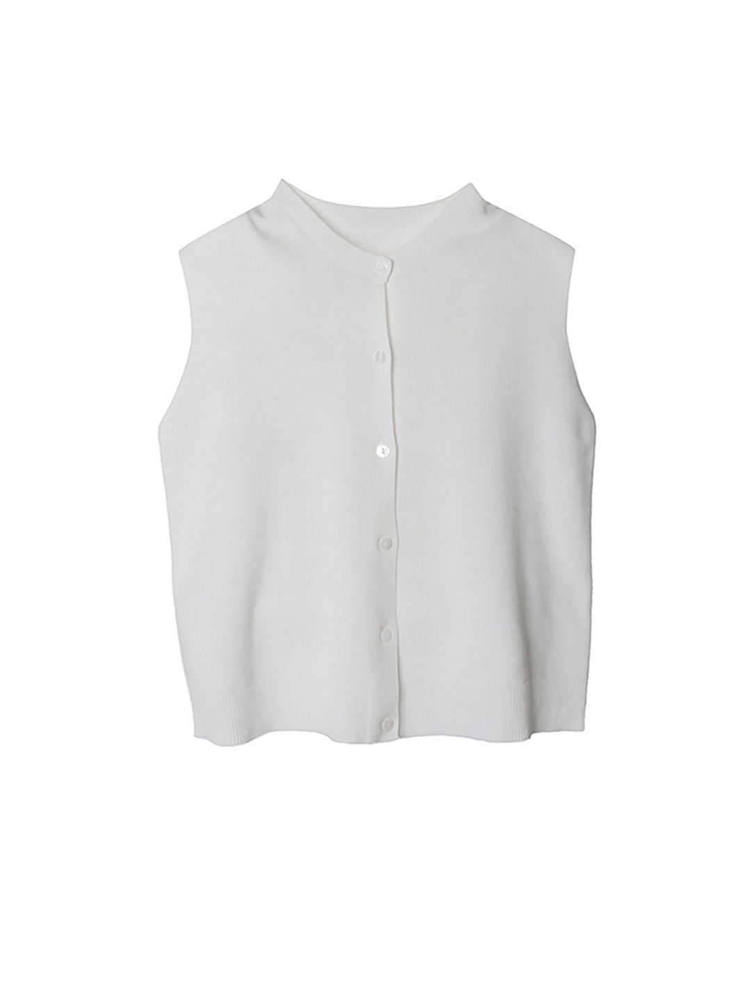 HIGH V-NECK BUTTON-UP KNITTED VEST - EGGSHELL