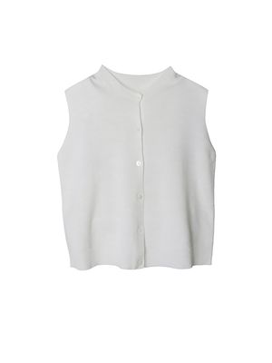 HIGH V-NECK BUTTON-UP KNITTED VEST - EGGSHELL