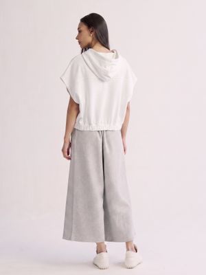 SHORT-SLEEVE ZIP-UP HOODIE - EGGSHELL