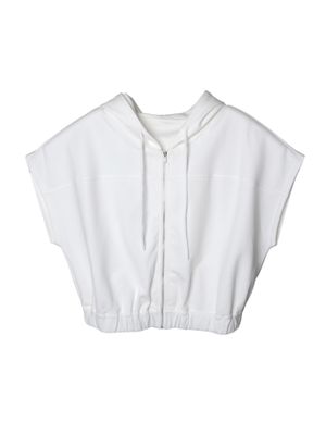 SHORT-SLEEVE ZIP-UP HOODIE - EGGSHELL