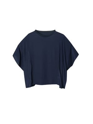 DUAL-TEXTURE INVERTED TRAPEZOID LOOSE TOP - NAVY