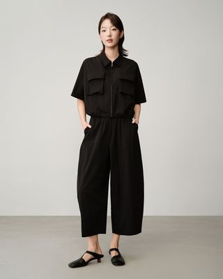 BALLON FIT CROPPED PANTS - BLACK