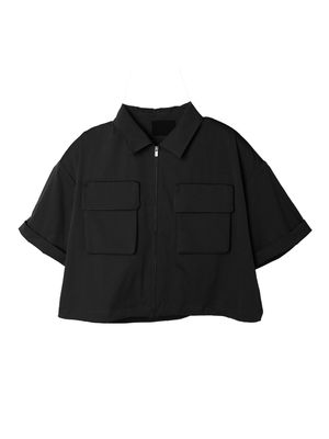 RELAXED SHORT SLEEVES ZIP-UP SHIRT JACKET - BLACK