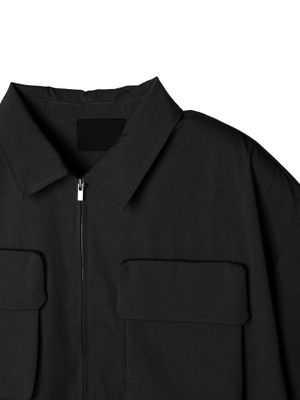 RELAXED SHORT SLEEVES ZIP-UP SHIRT JACKET - BLACK