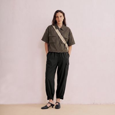 RELAXED SHORT SLEEVES ZIP-UP SHIRT JACKET - IRON
