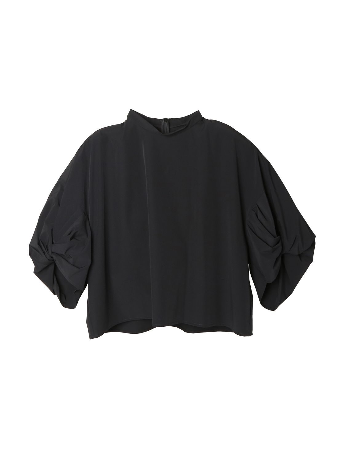 SPORT-TOUCH STAND-COLLAR ARTSY BALLOON-SLEEVE TOP - BLACK