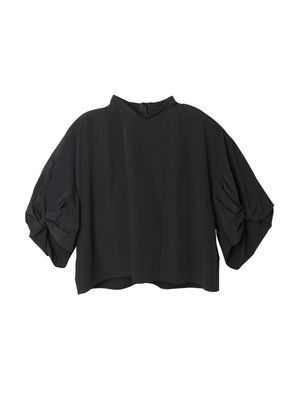 SPORT-TOUCH STAND-COLLAR ARTSY BALLOON-SLEEVE TOP - BLACK