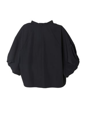 SPORT-TOUCH STAND-COLLAR ARTSY BALLOON-SLEEVE TOP - BLACK